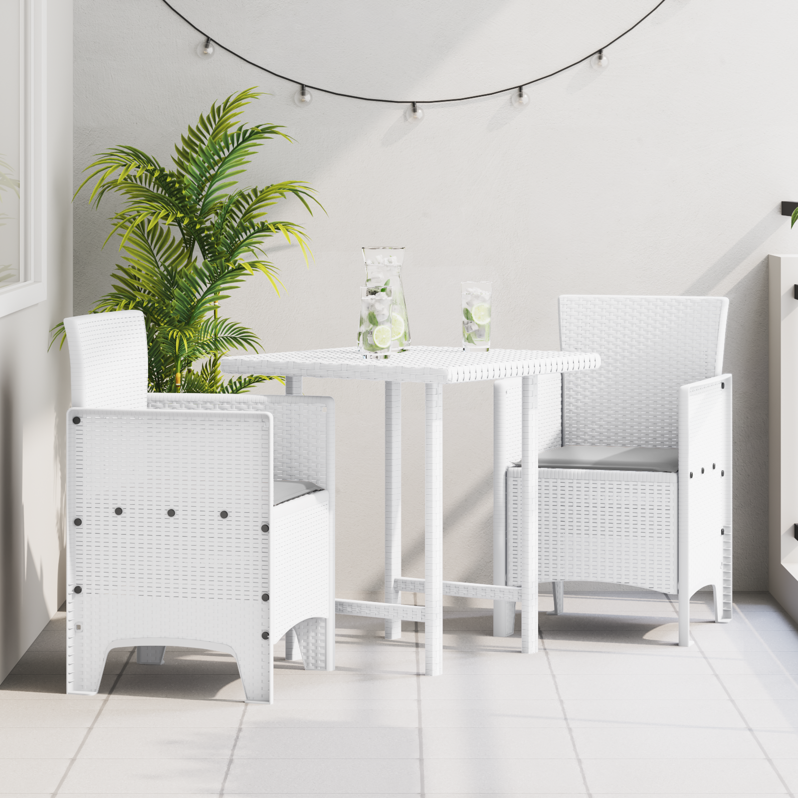 foto del prodotto sedie da giardino con cuscini 2 pz bianco polyrattan