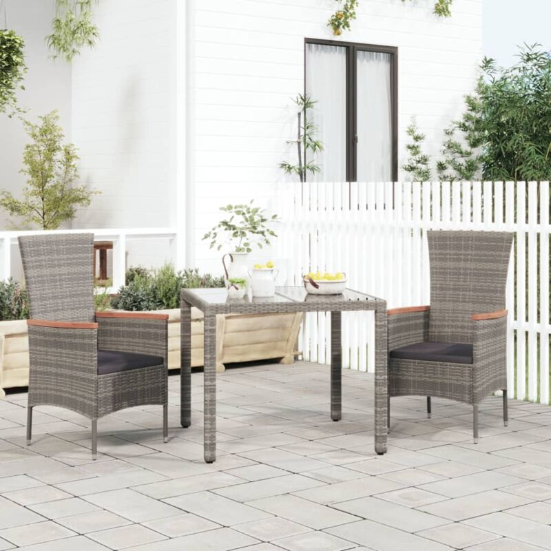 foto del prodotto sedie da giardino con cuscini 2 pz in polyrattan grigie