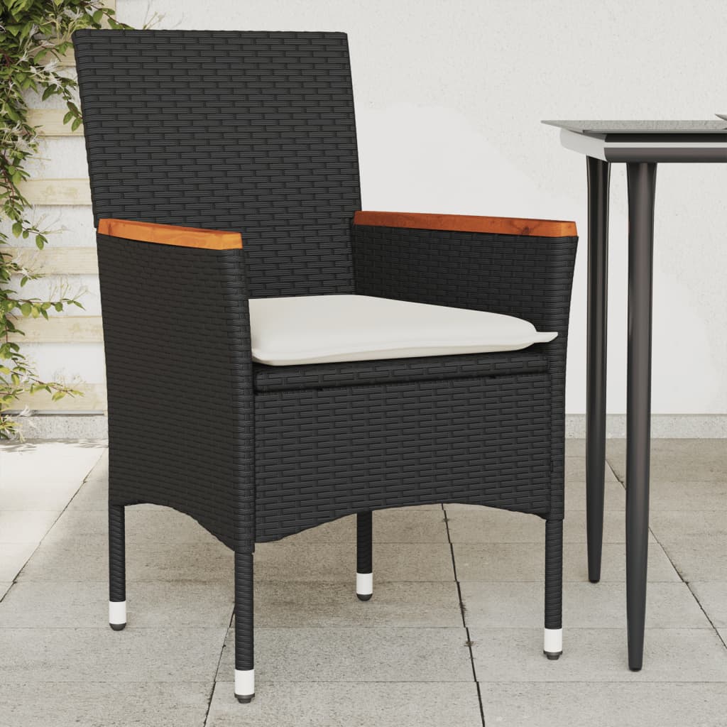 foto del prodotto sedie da giardino con cuscini 2 pz nere in polyrattan