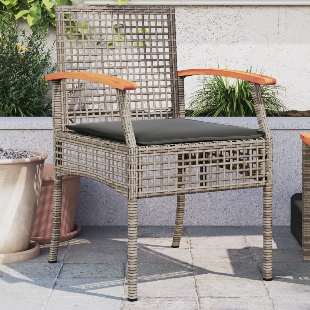 foto del prodotto sedie da giardino con cuscini 2pz grigie in polyrattan e acaciacod mxl 92398