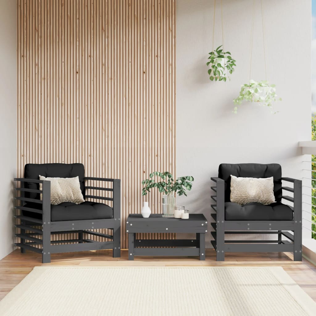 foto del prodotto sedie da giardino con cuscini 2pz legno massello di pino grigiocod mxl 120101