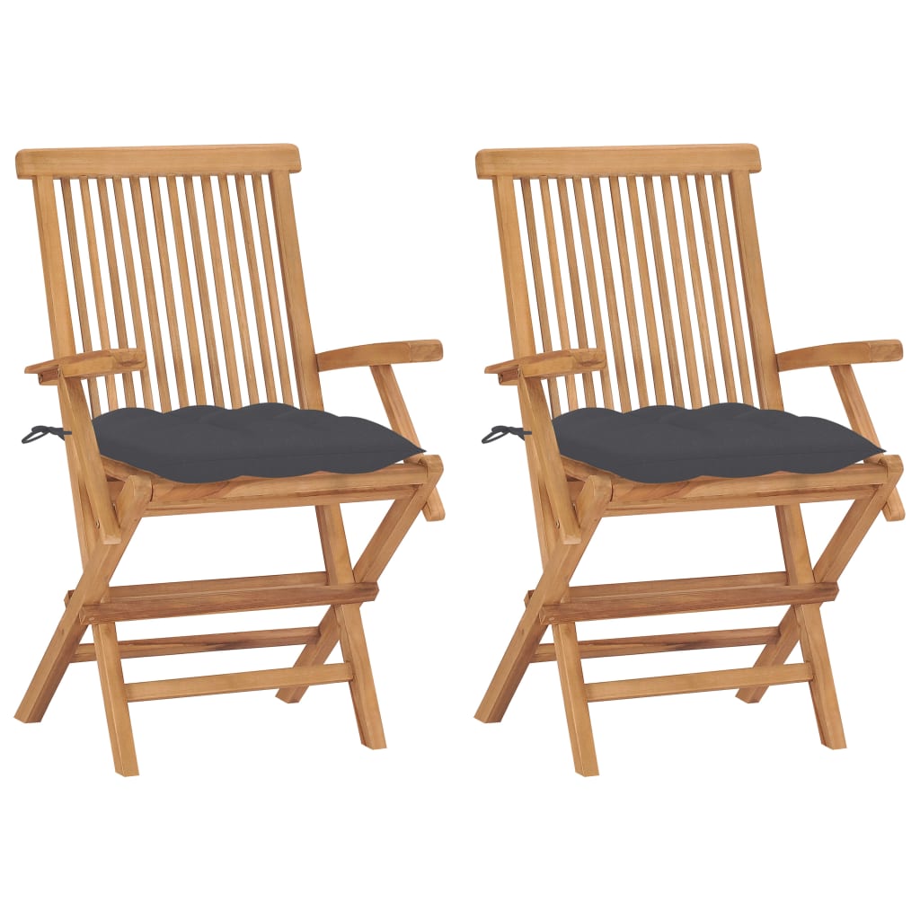 foto del prodotto sedie da giardino con cuscini antracite 2 pz massello di teak cod mxl 45416
