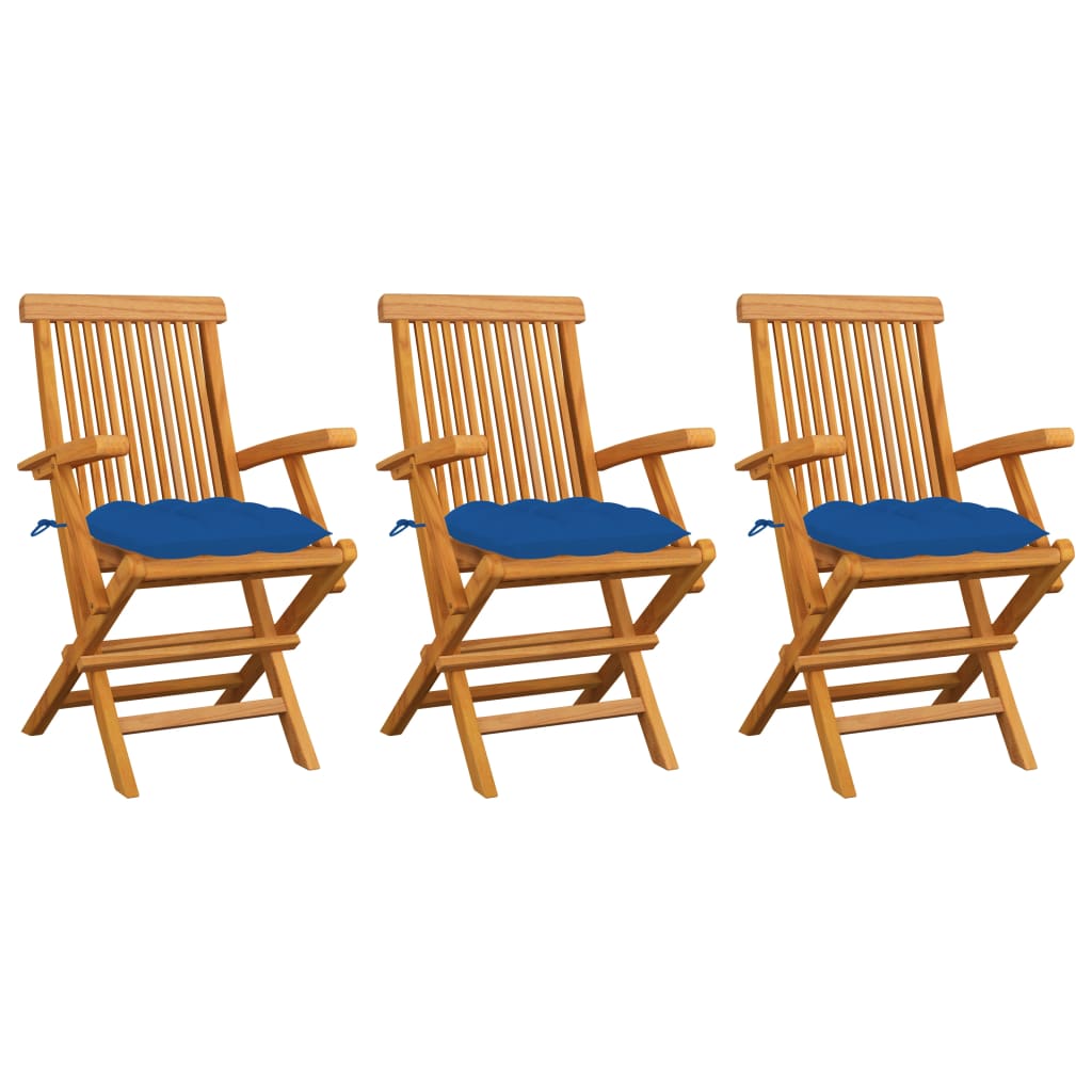 foto del prodotto sedie da giardino con cuscini blu 3 pz legno massello di teak vidaxl