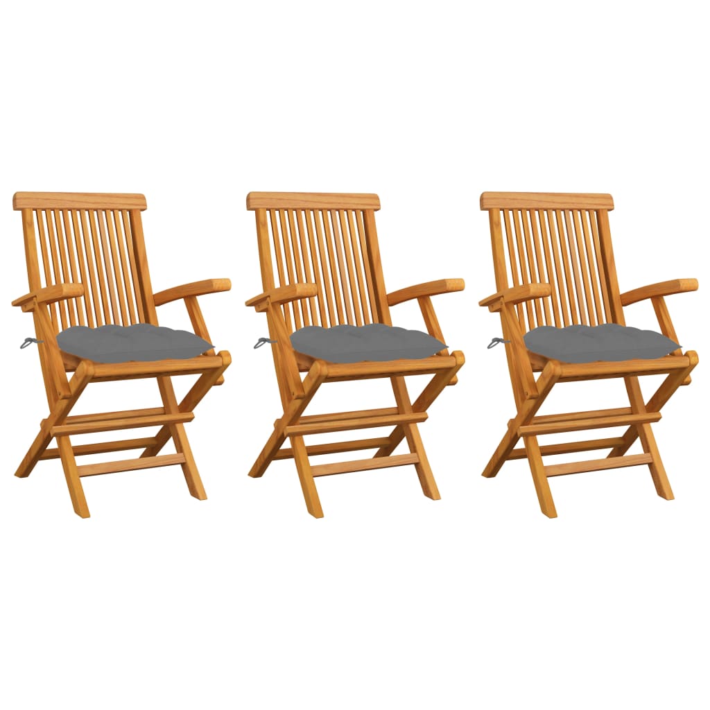 foto del prodotto sedie da giardino con cuscini grigi 3 pz massello di teak cod mxl 7180