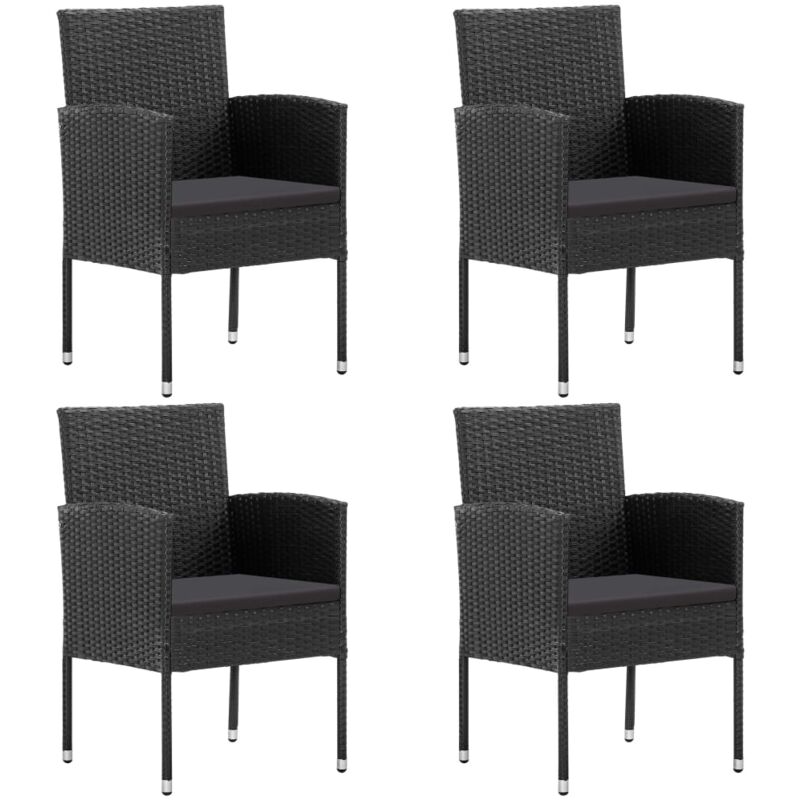 foto del prodotto sedie da giardino con cuscini neri 4 pz nere in polyrattan vidaxl