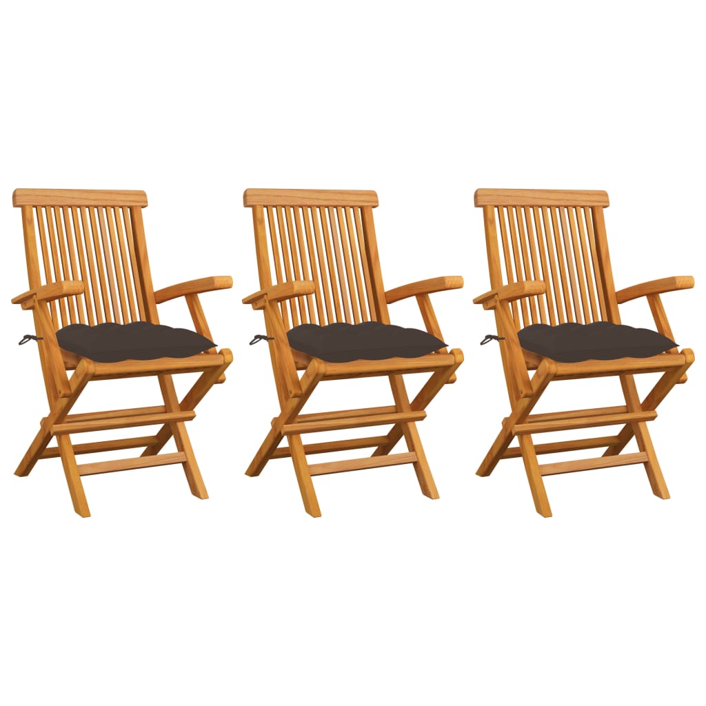 foto del prodotto sedie da giardino e cuscini grigio talpa 3 pz in massello di teak cod mxl 8906