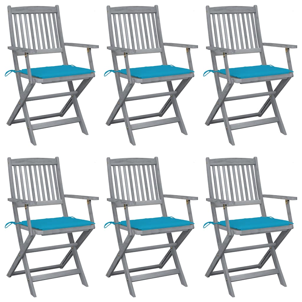 foto del prodotto sedie da giardino pieghevoli 6pz con cuscini in massello acacia cod mxl 8278