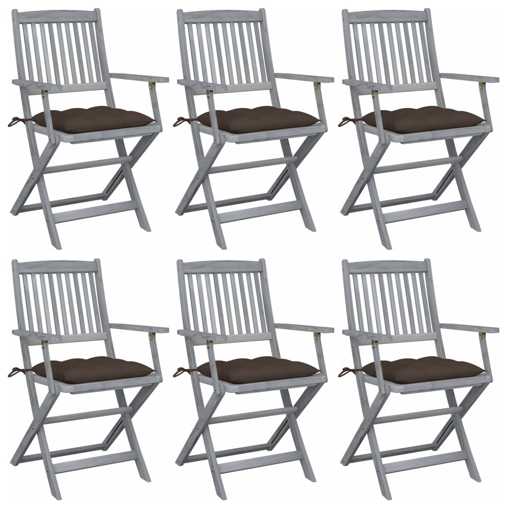 foto del prodotto sedie da giardino pieghevoli 6pz con cuscini in massello acacia cod mxl 8279