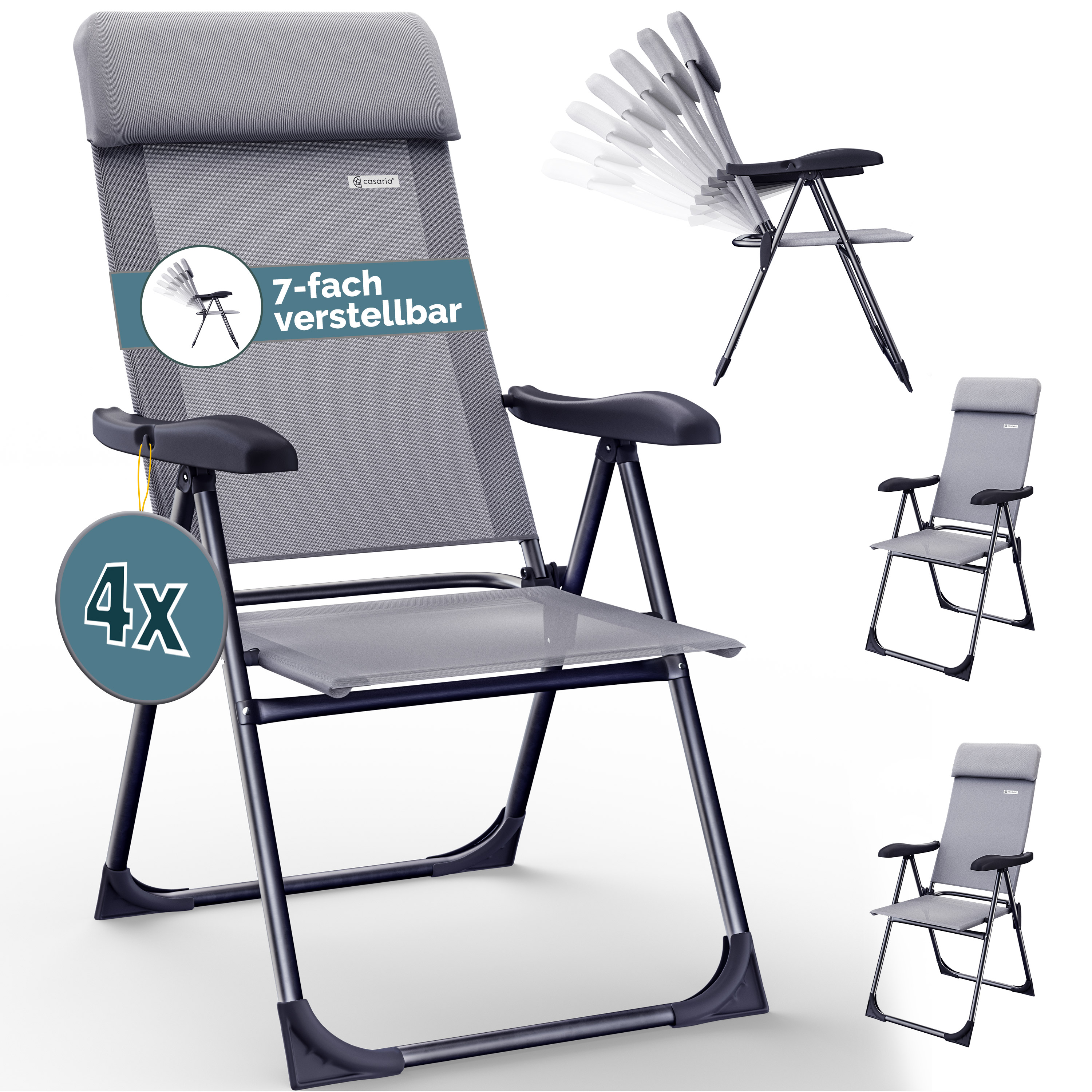 foto del prodotto sedie da giardino pieghevoli set da 4 alluminio grigio