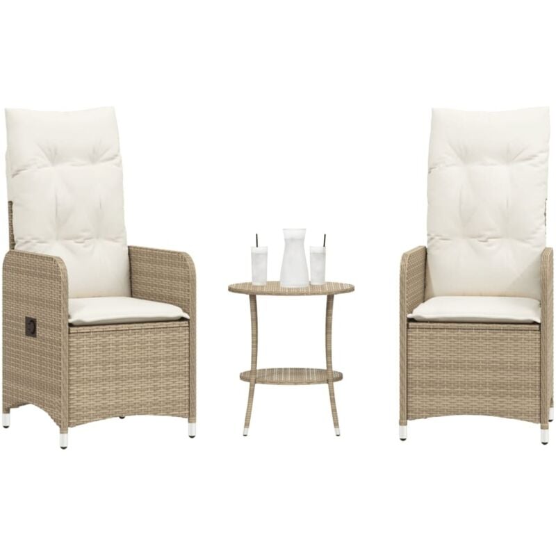 foto del prodotto sedie da giardino reclinabili 2pz con tavolino polyrattan beige