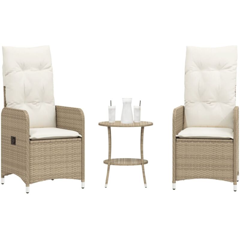 foto del prodotto sedie da giardino reclinabili 2pz con tavolino polyrattan beige vidaxl