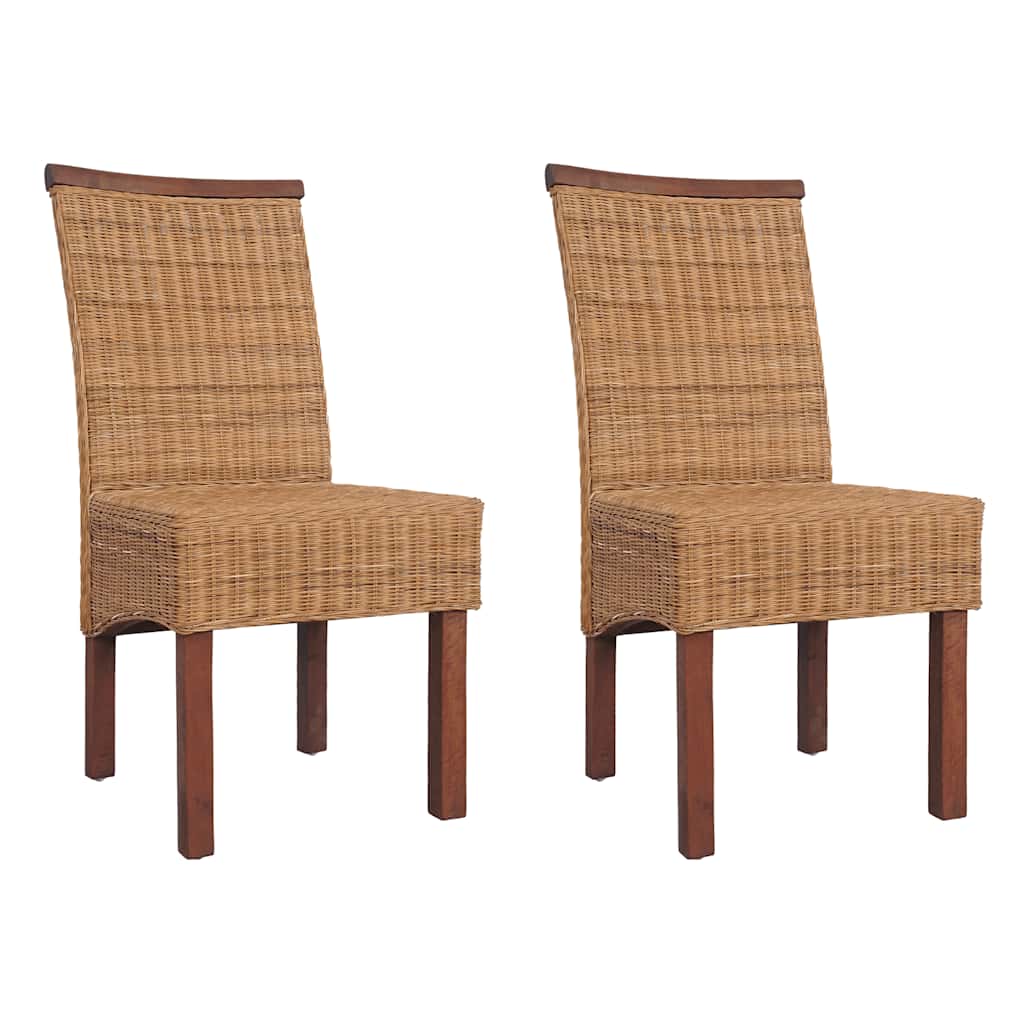foto del prodotto sedie da pranzo 2 pz marroni in rattan naturale cod mxl 23737