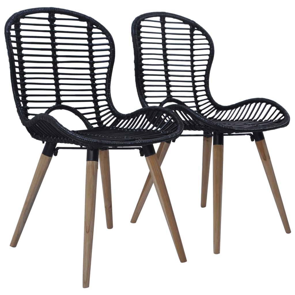 foto del prodotto sedie da pranzo 2 pz nere in rattan naturale cod mxl 68380