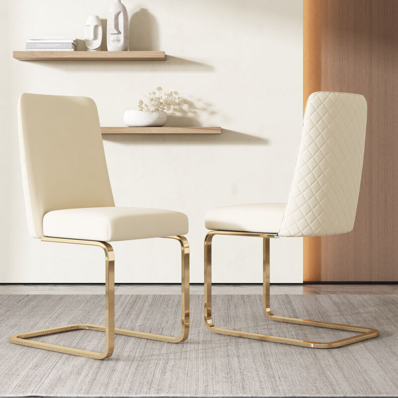 foto del prodotto sedie da pranzo 45x52x88cm, sedie cucina, sedia da ufficio, gambe in metallo dorato, velluto, beige, 2 pezzi
