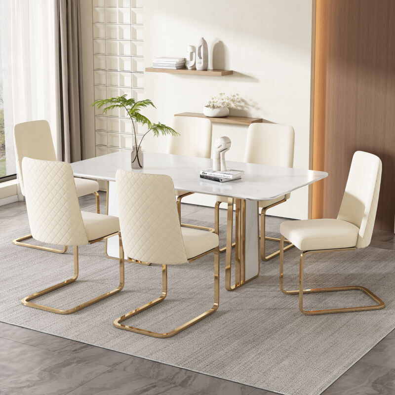 foto del prodotto sedie da pranzo 45x52x88cm, sedie cucina, sedia da ufficio, gambe in metallo dorato, velluto, beige, 6 pezzi