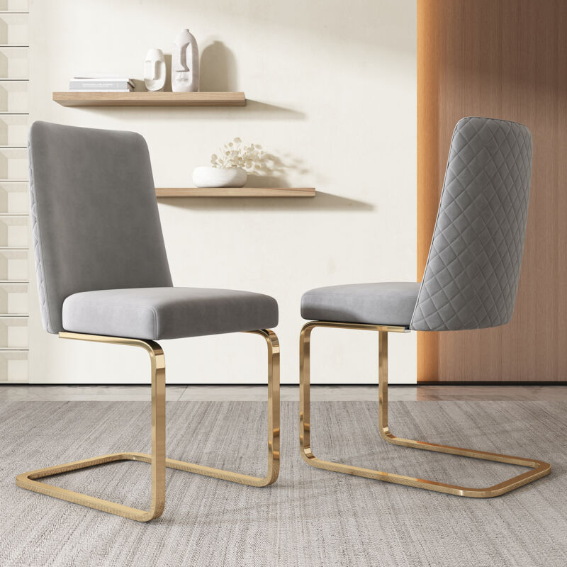 foto del prodotto sedie da pranzo 45x52x88cm, sedie cucina, sedia da ufficio, gambe in metallo dorato, velluto, grigio, 2 pezzi
