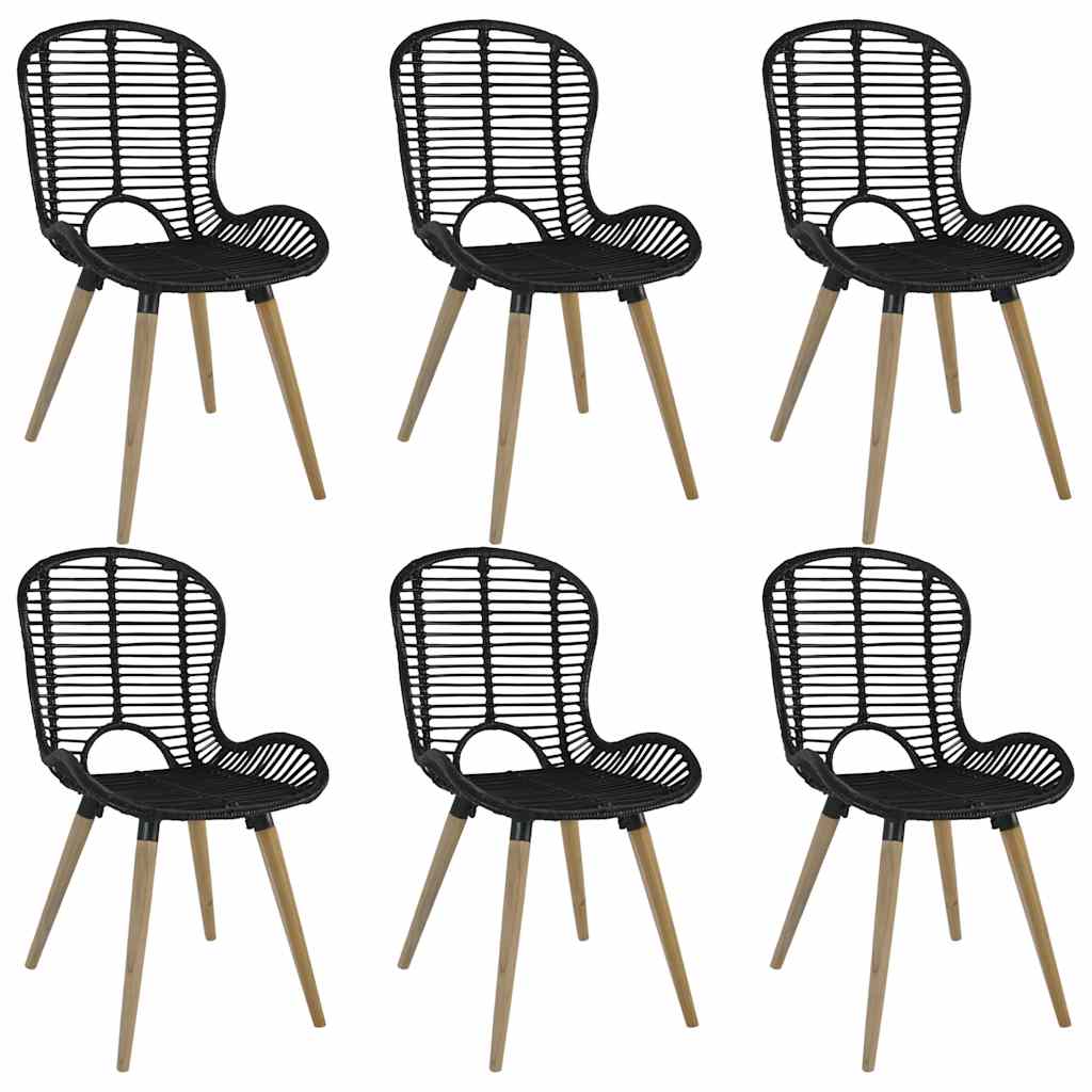 foto del prodotto sedie da pranzo 6 pz nere in rattan naturale cod mxl 55997