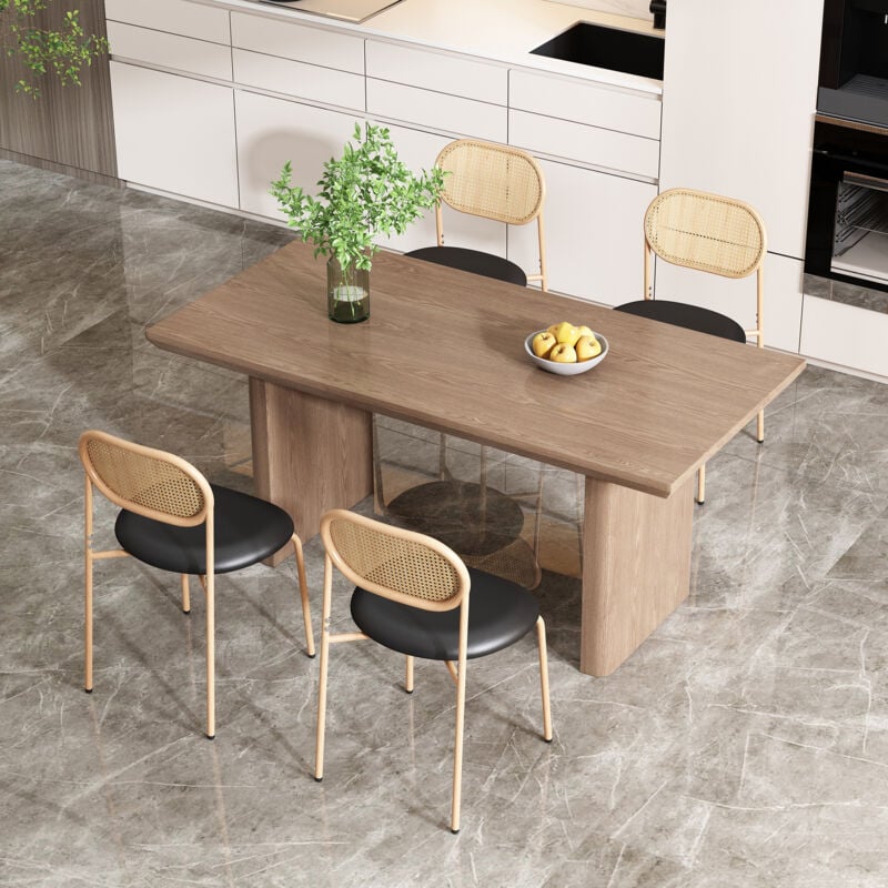 foto del prodotto sedie da pranzo con schienale, design rattan, gambe in metallo, soggiorno sala da pranzo, pu, marrone e nero, 4 pezzi