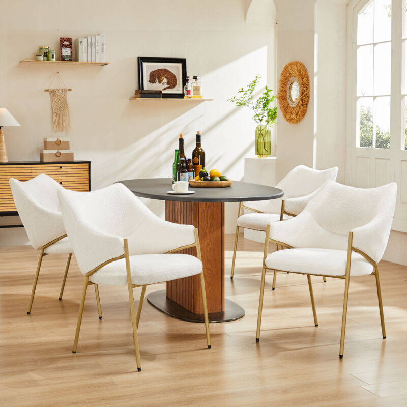 foto del prodotto sedie da pranzo (confezione da 4) poltrona da salotto poltrona da divano con braccioli cuscino da seduta in tessuto felpato spesso beige