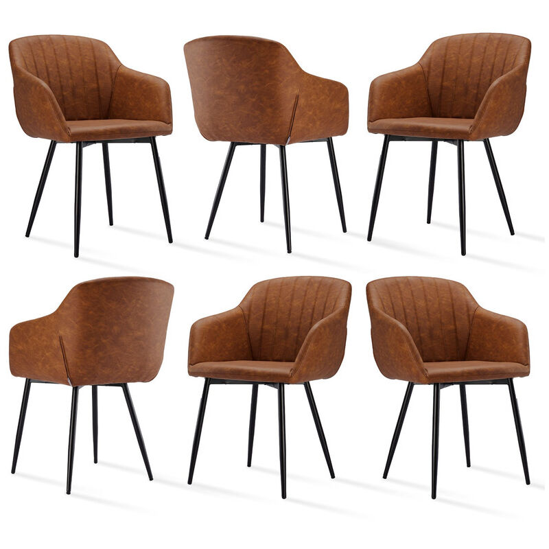 foto del prodotto sedie da pranzo minimaliste con seduta ampia e braccioli ergonomici, combinazione di comfort ed eleganza set di 6 marrone goeurvant