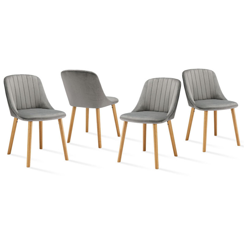 foto del prodotto sedie da pranzo moderne con seduta imbottita, schienale ergonomico e gambe in legno, stile e comfort in un unico design set di 4 grigio chiaro