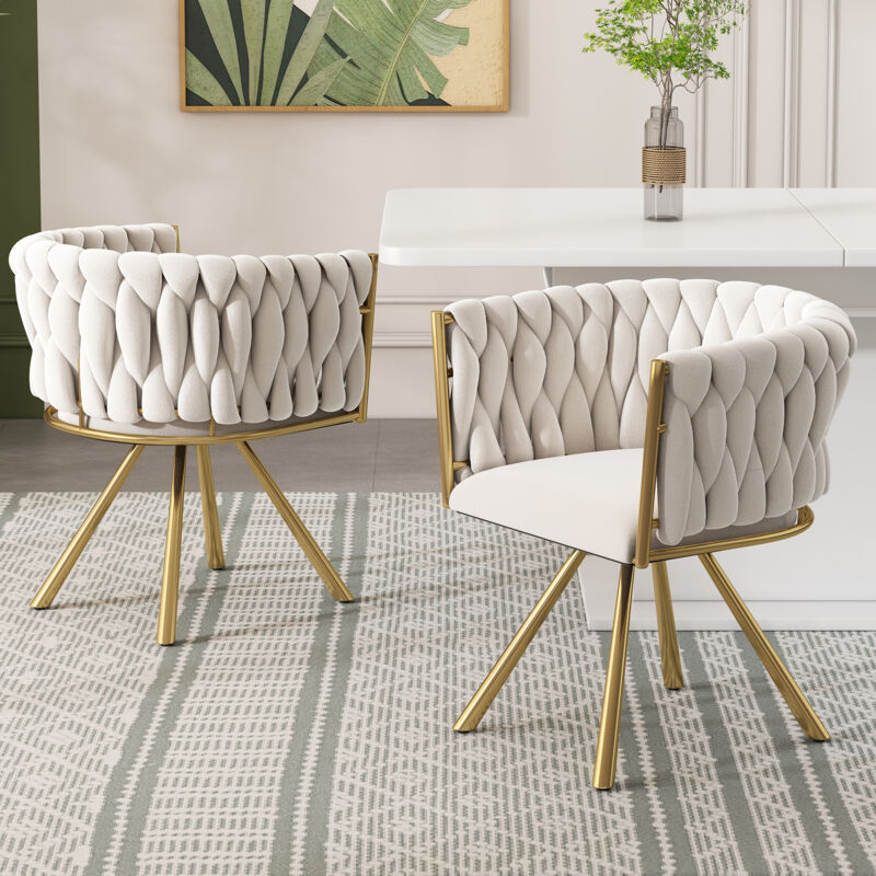 foto del prodotto sedie da pranzo, poltrona, sedia girevole, gambe in metallo dorato, soggiorno camera da letto, velluto beige, 2 pezzi modfu