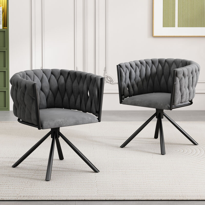 foto del prodotto sedie da pranzo, poltrona, sedie da ufficio, girevole a 360 , gambe in metallo nero, velluto, grigio 2 pz
