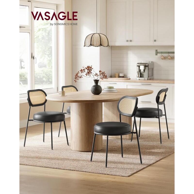 foto del prodotto sedie da pranzo, set da 2 sedie da cucina con schienale curvo di rattan pe, sedie imbottite in pu per cucina soggiorno, nero inchiostro vasagle