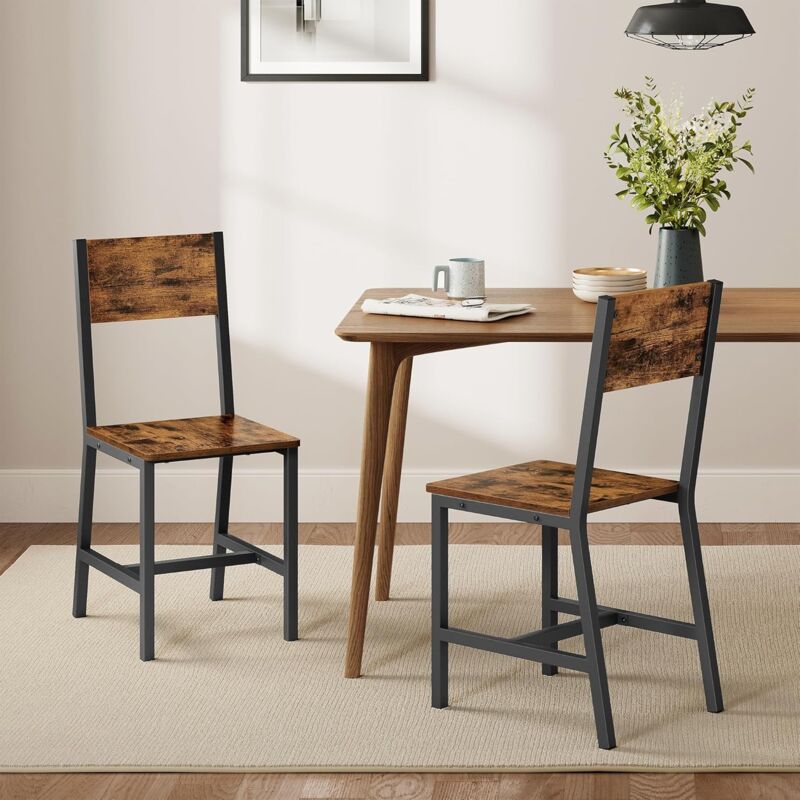 foto del prodotto sedie da pranzo, set di 2 sedie da cucina, struttura in acciaio, stile industriale, per sala da pranzo, soggiorno, cucina, marrone vintage e nero