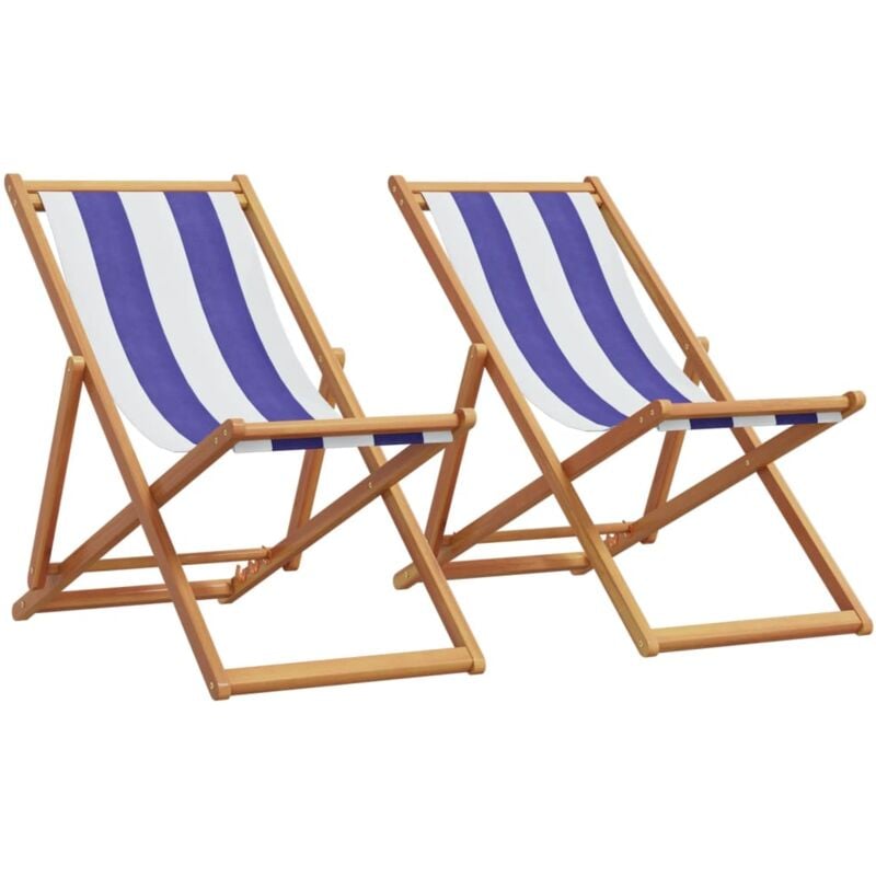 foto del prodotto sedie da spiaggia pieghevoli 2 pz blu e bianco tessuto e legno vidaxl