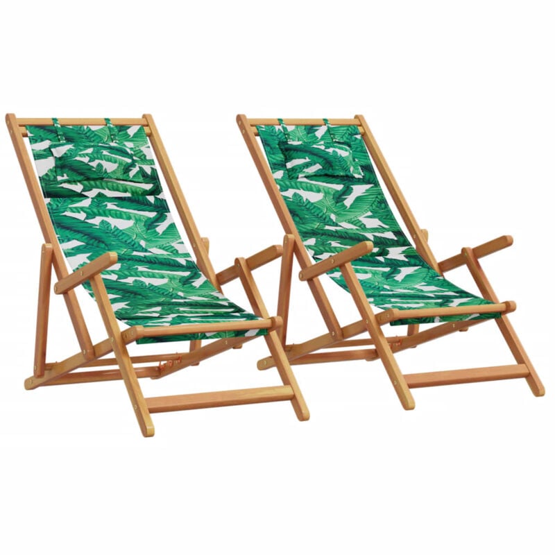 foto del prodotto sedie da spiaggia pieghevoli 2 pz motivo foglie tessuto e legno vidaxl