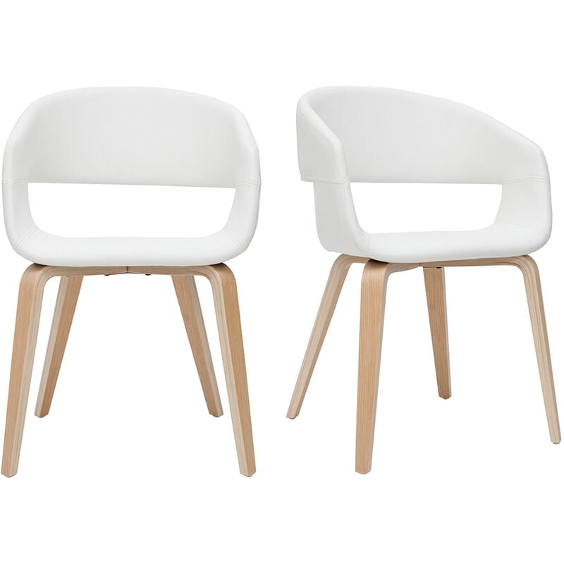foto del prodotto sedie design in poliuretano bianco e base legno chiaro set di 2 slam