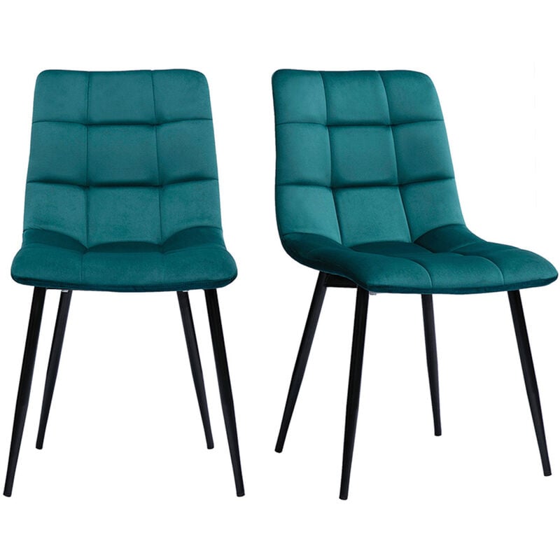 foto del prodotto sedie design in tessuto velluto blu anatra e metallo nero set di 2 maxwell