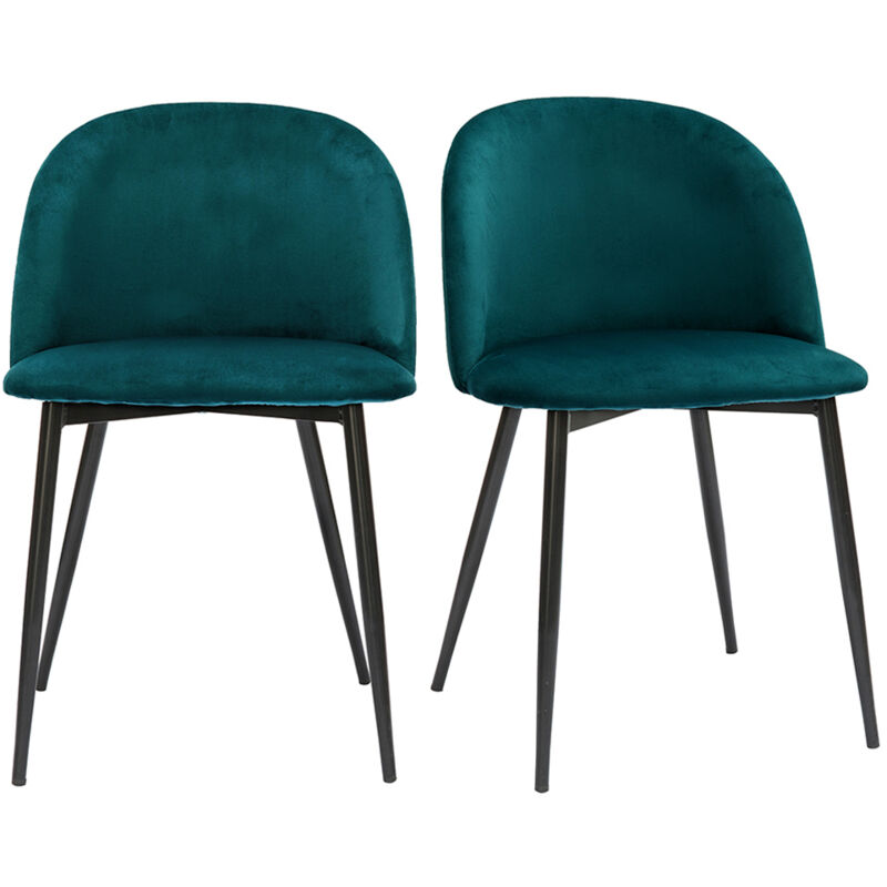 foto del prodotto sedie design in tessuto velluto blu petrolio e metallo nero set di 2 celeste