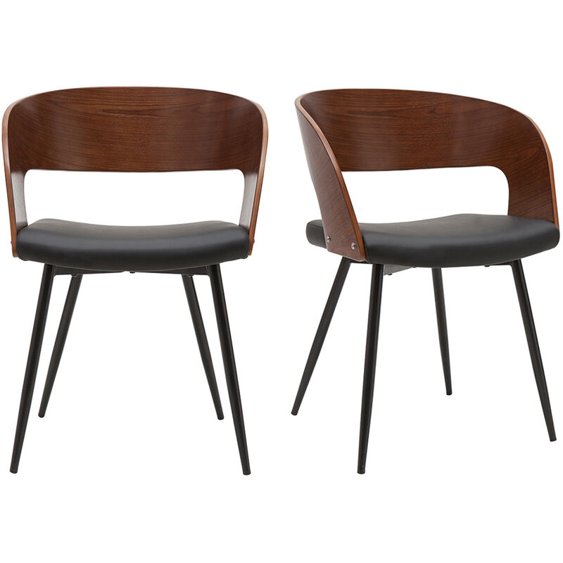 foto del prodotto sedie design legno scuro noce, sedute e metallo nero set di 2 riff