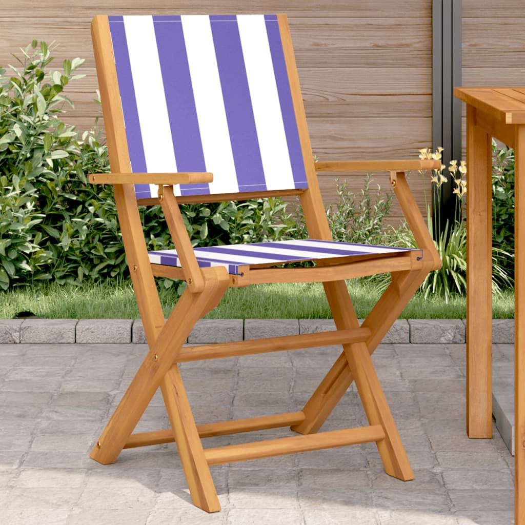foto del prodotto sedie giardino 2pz blu e bianco legno massello acacia e tessuto