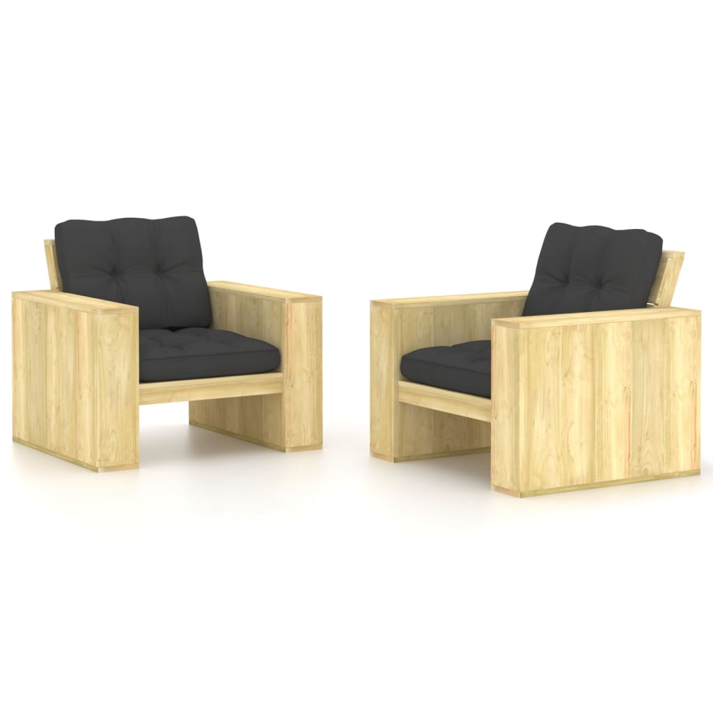 foto del prodotto sedie giardino 2pz con cuscini antracite legno pino impregnato cod mxl 74201