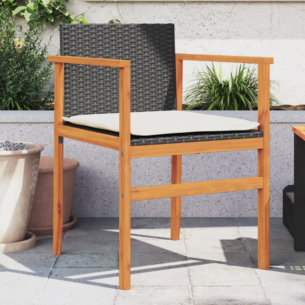 foto del prodotto sedie giardino con cuscini 2pz nere polyrattan e legno massello