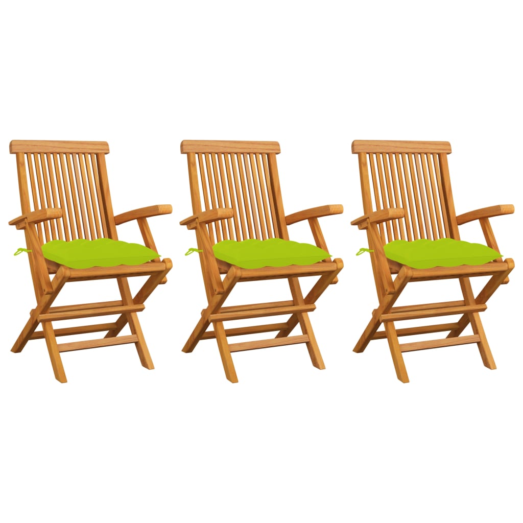 foto del prodotto sedie giardino con cuscini verde chiaro 3pz legno massello teak