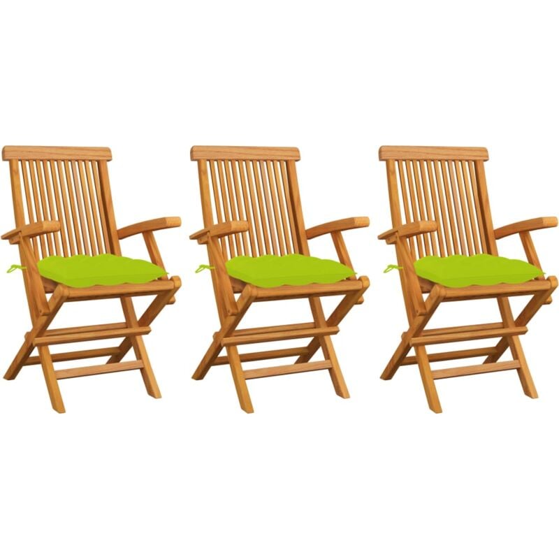 foto del prodotto sedie giardino con cuscini verde chiaro 3pz legno massello teak vidaxl 868821