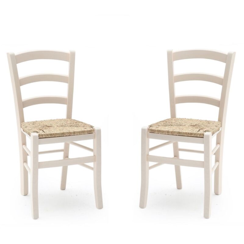 foto del prodotto sedie in legno faggio bianco seduta paglia - venezia set da 2