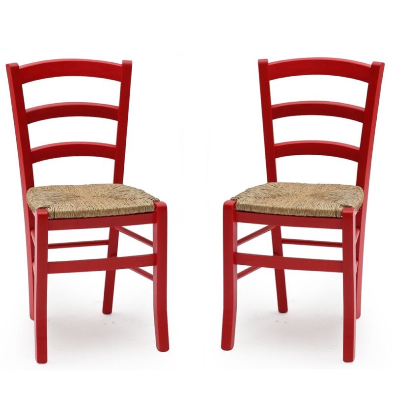 foto del prodotto sedie in legno faggio rosso seduta paglia venezia set da 2