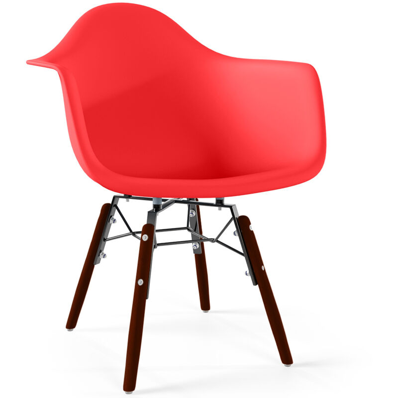 foto del prodotto sedie per bambini design scandinavo gambe in legno scuro nordika rosso