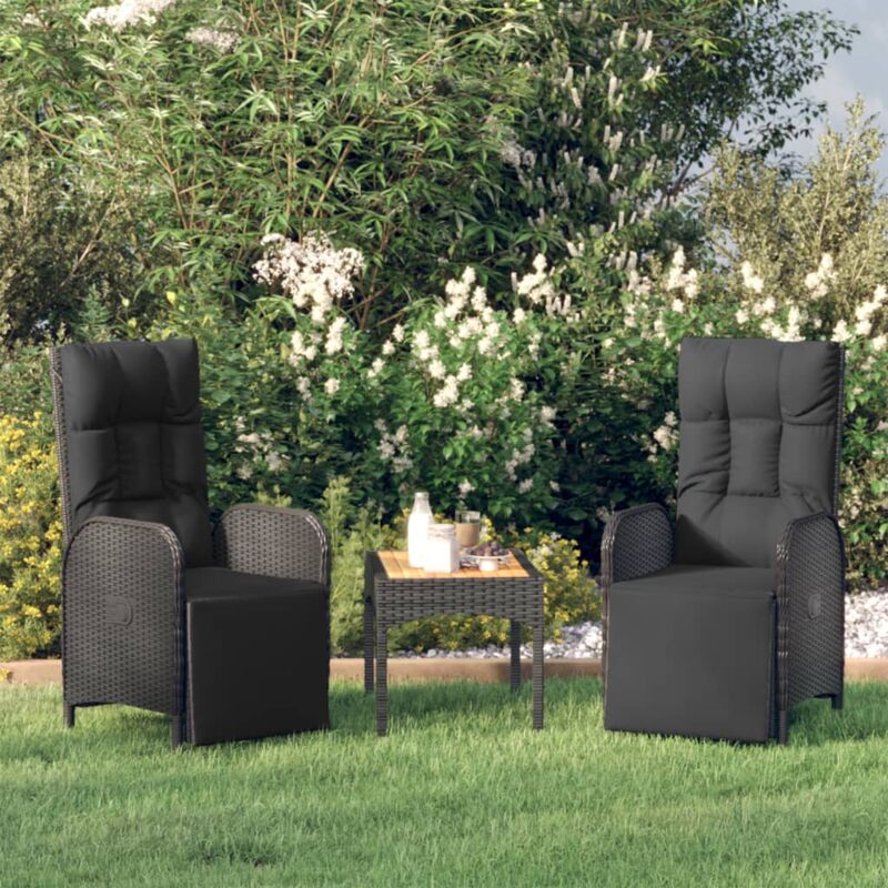 foto del prodotto sedie reclinabili da giardino 2 pz con tavolo nero polyrattan vidaxl