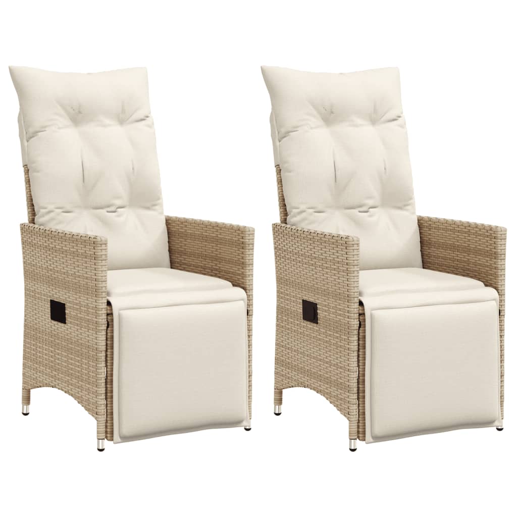 foto del prodotto sedie reclinabili da giardino 2pz con cuscini beige polyrattan
