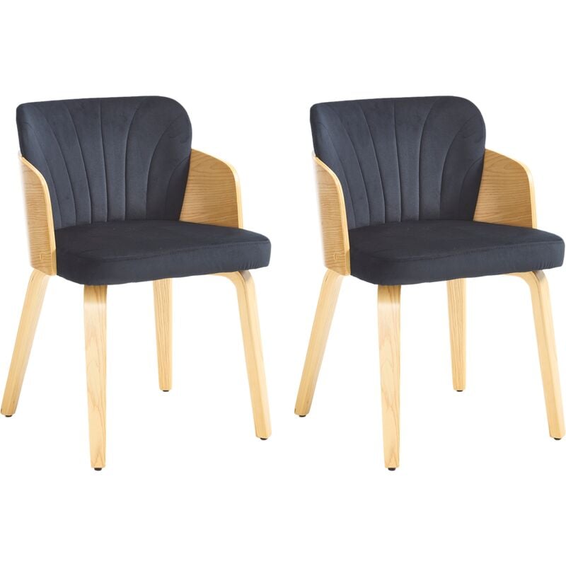 foto del prodotto sedie sala da pranzo in velluto set di 2 sedia da cucina con schienale e braccioli per cucina, gambe in legno, nero, chairus