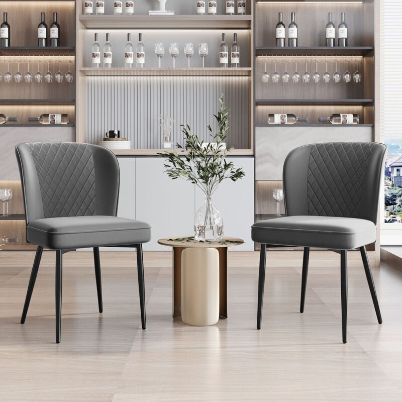 foto del prodotto sedie sala da pranzo, struttura in metallo, design imbottito 2 pz, grigio scuro