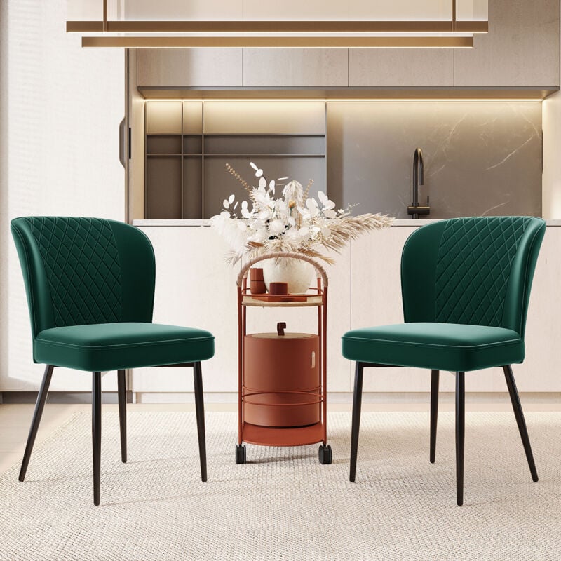 foto del prodotto sedie sala da pranzo, struttura in metallo, design imbottito 2 pz, verde scuro