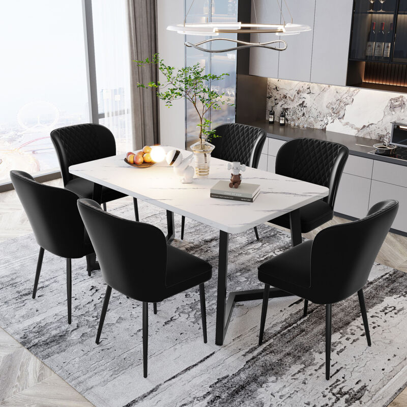 foto del prodotto sedie sala da pranzo, struttura in metallo, design imbottito 6 pz, nero