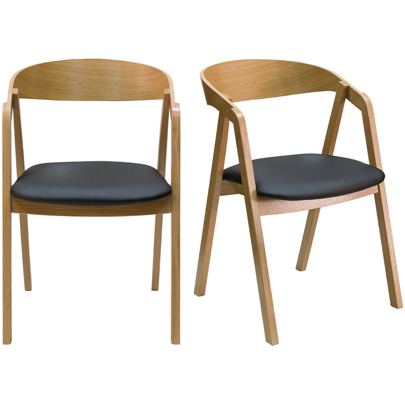 foto del prodotto sedie scandinave impilabili in legno chiaro massello di rovere e seduta nero set di 2 lova